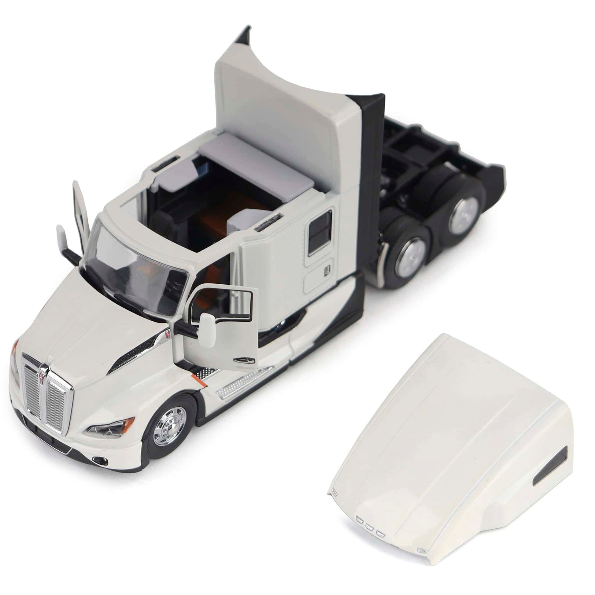 Model of a white Kenworth T680 semi-truck on a white background