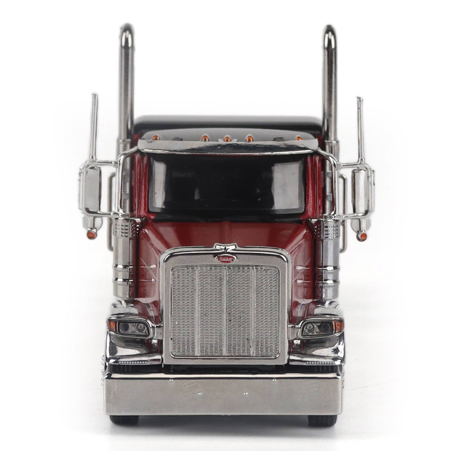 Model of a Peterbilt Model 589 Legendary Package Tri-Axle Sleeper Semi-Tractor on a White Background