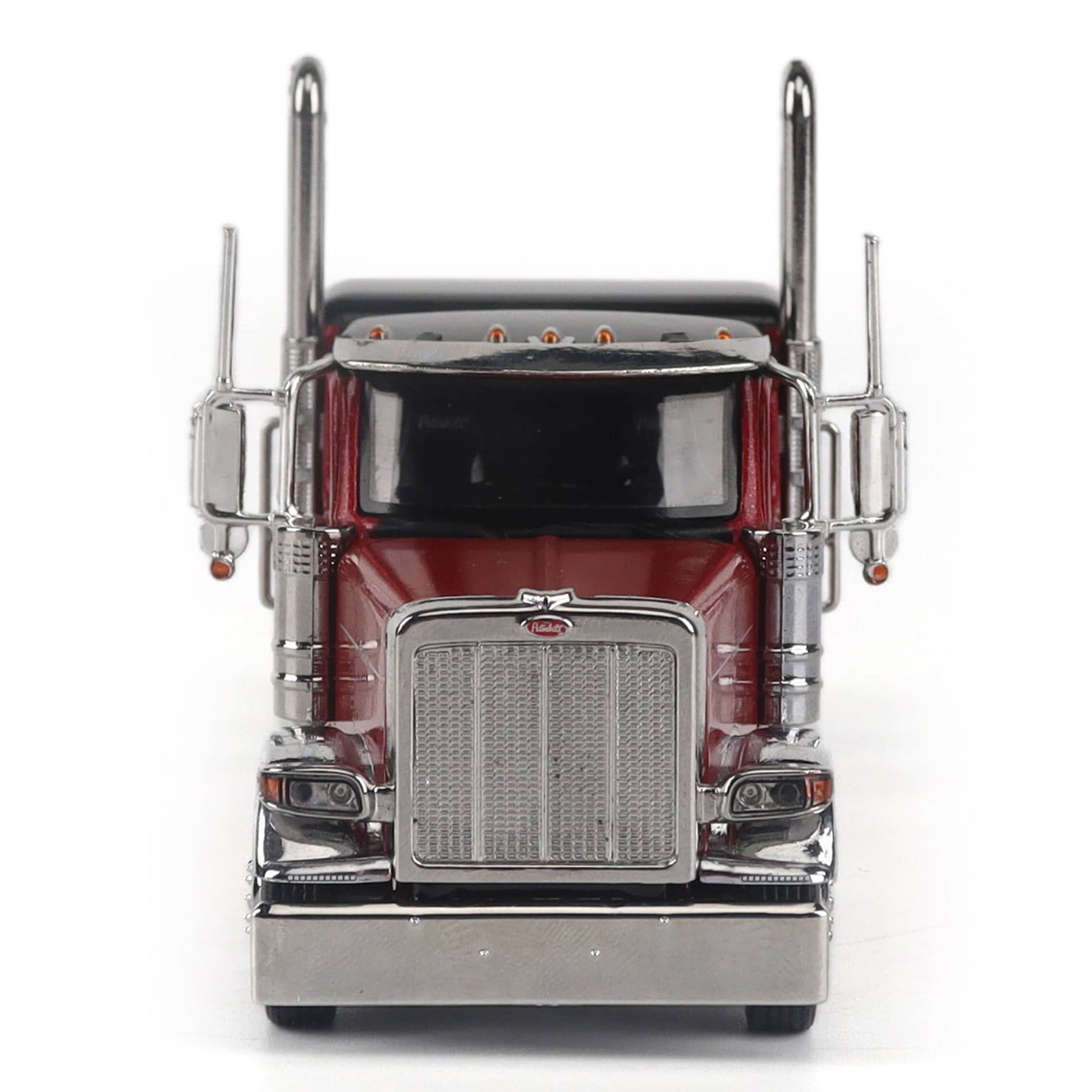 Model of a Peterbilt Model 589 Legendary Package Tri-Axle Sleeper Semi-Tractor on a White Background