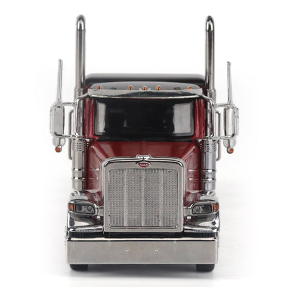 Model of a Peterbilt Model 589 Legendary Package Tri-Axle Sleeper Semi-Tractor on a White Background