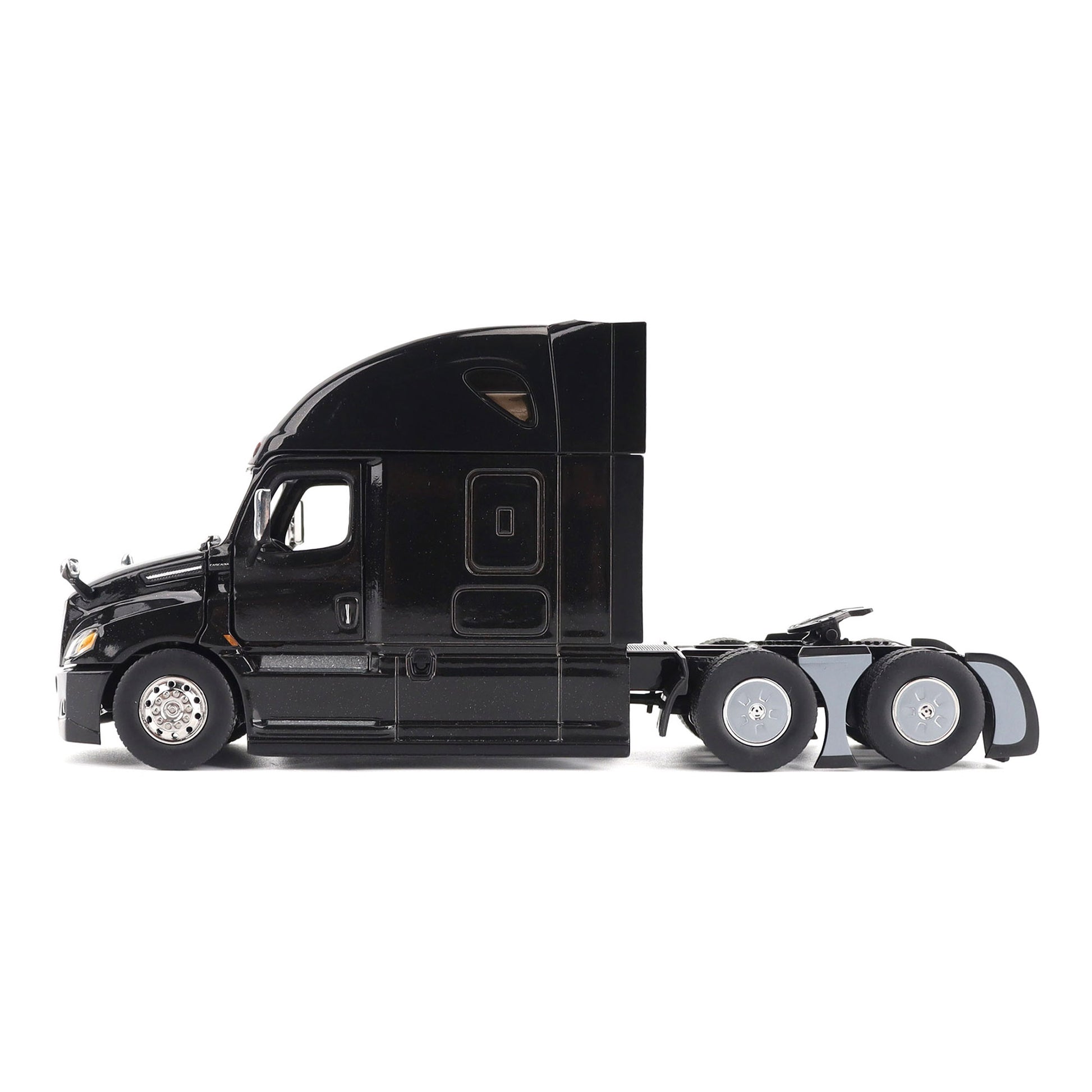 Model of a Black 2018 Freightliner Cascadia Hi-Roof Sleeper Tractor on a White Background