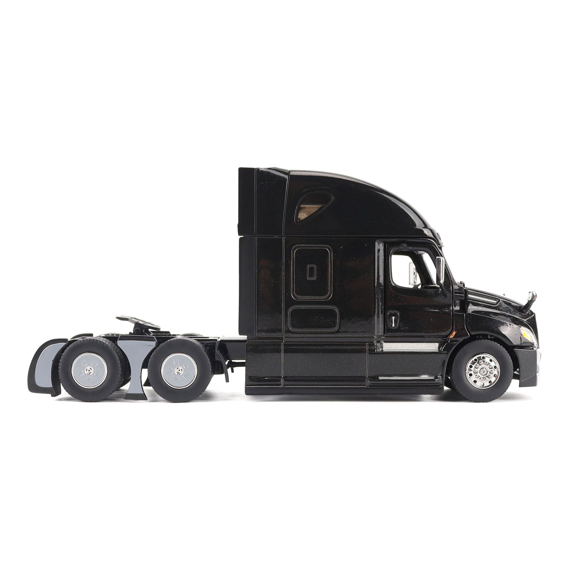 Model of a Black 2018 Freightliner Cascadia Hi-Roof Sleeper Tractor on a White Background