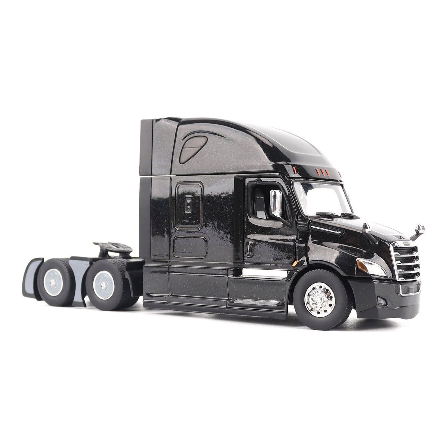 Model of a Black 2018 Freightliner Cascadia Hi-Roof Sleeper Tractor on a White Background