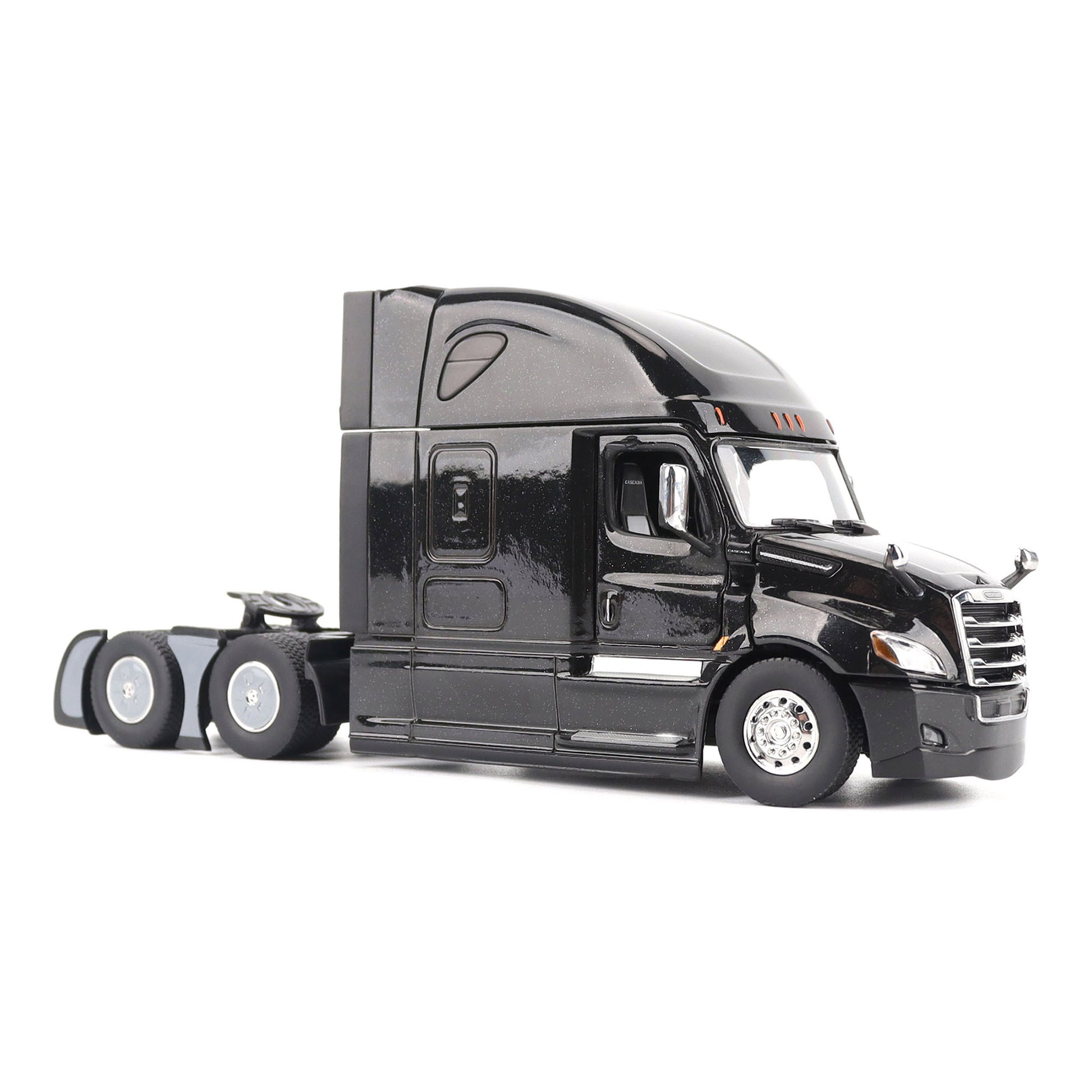 Model of a Black 2018 Freightliner Cascadia Hi-Roof Sleeper Tractor on a White Background