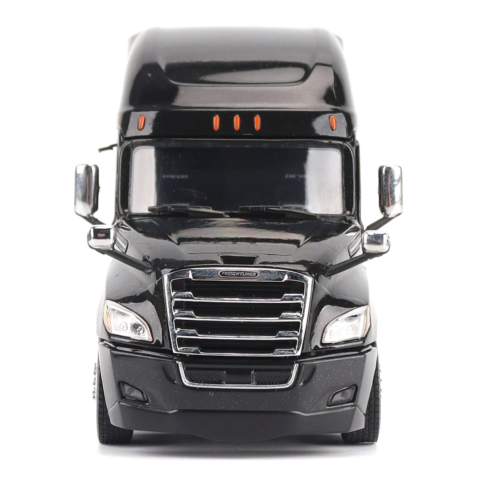 Model of a Black 2018 Freightliner Cascadia Hi-Roof Sleeper Tractor on a White Background