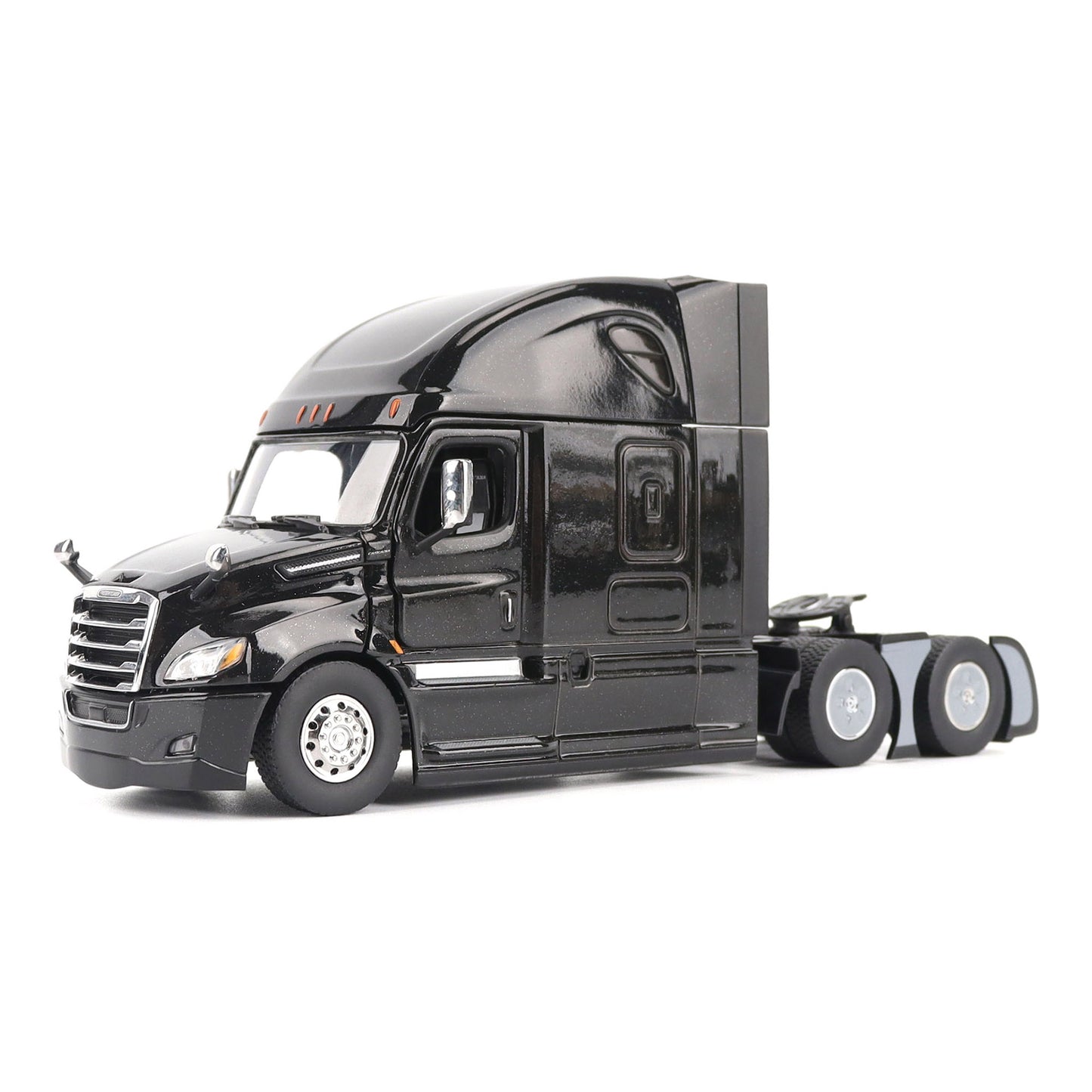 Model of a Black 2018 Freightliner Cascadia Hi-Roof Sleeper Tractor on a White Background