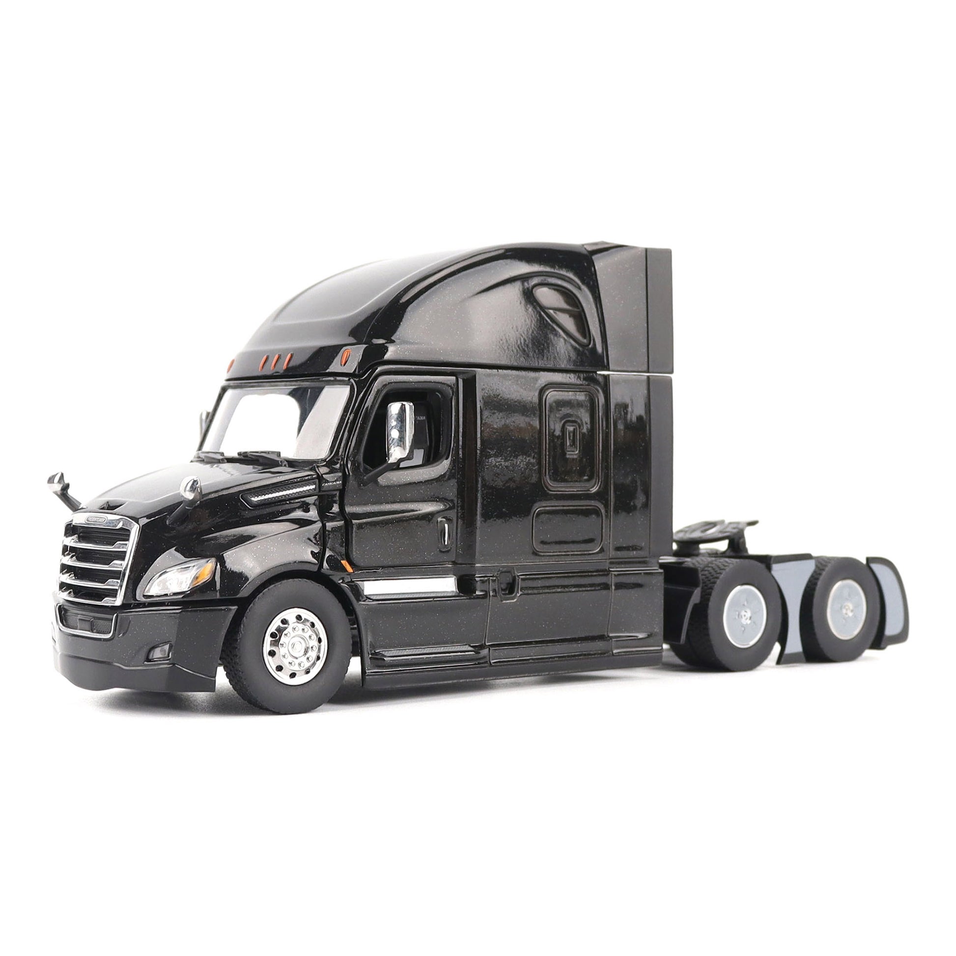 Model of a Black 2018 Freightliner Cascadia Hi-Roof Sleeper Tractor on a White Background