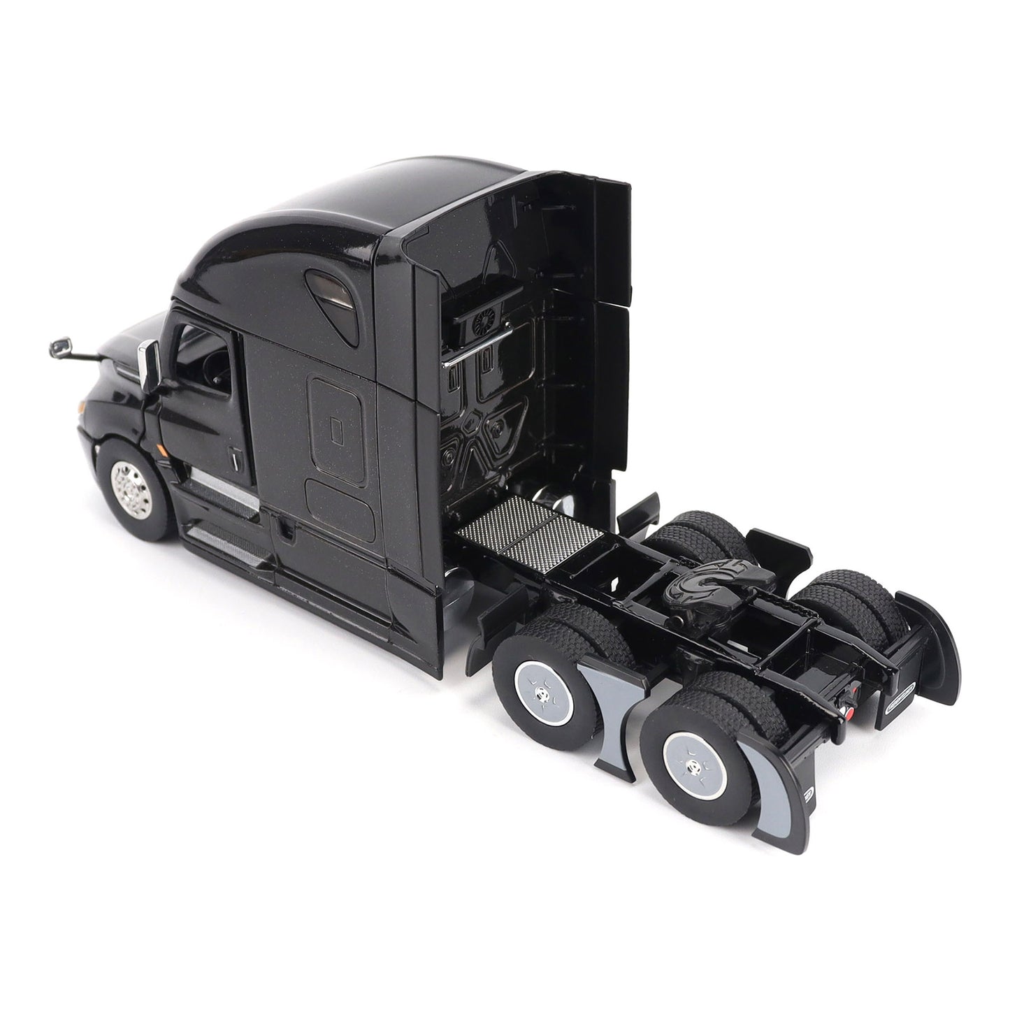Model of a Black 2018 Freightliner Cascadia Hi-Roof Sleeper Tractor on a White Background