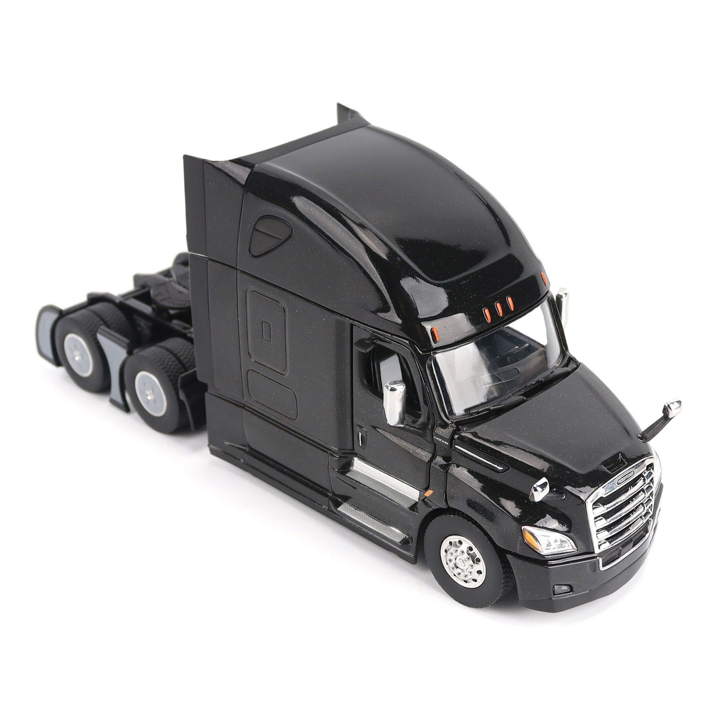 Model of a Black 2018 Freightliner Cascadia Hi-Roof Sleeper Tractor on a White Background