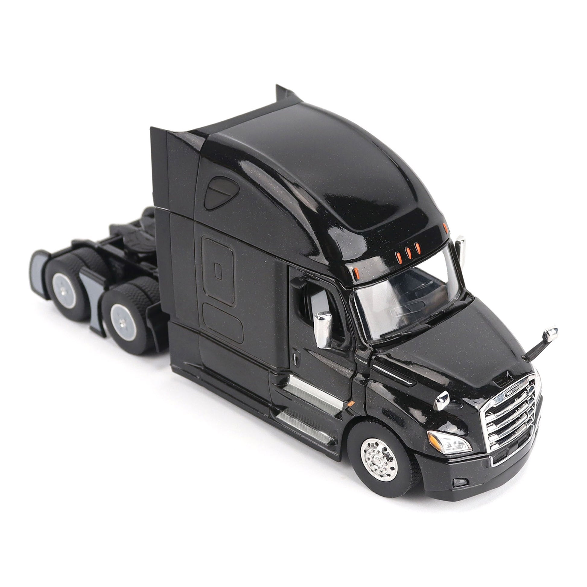 Model of a Black 2018 Freightliner Cascadia Hi-Roof Sleeper Tractor on a White Background