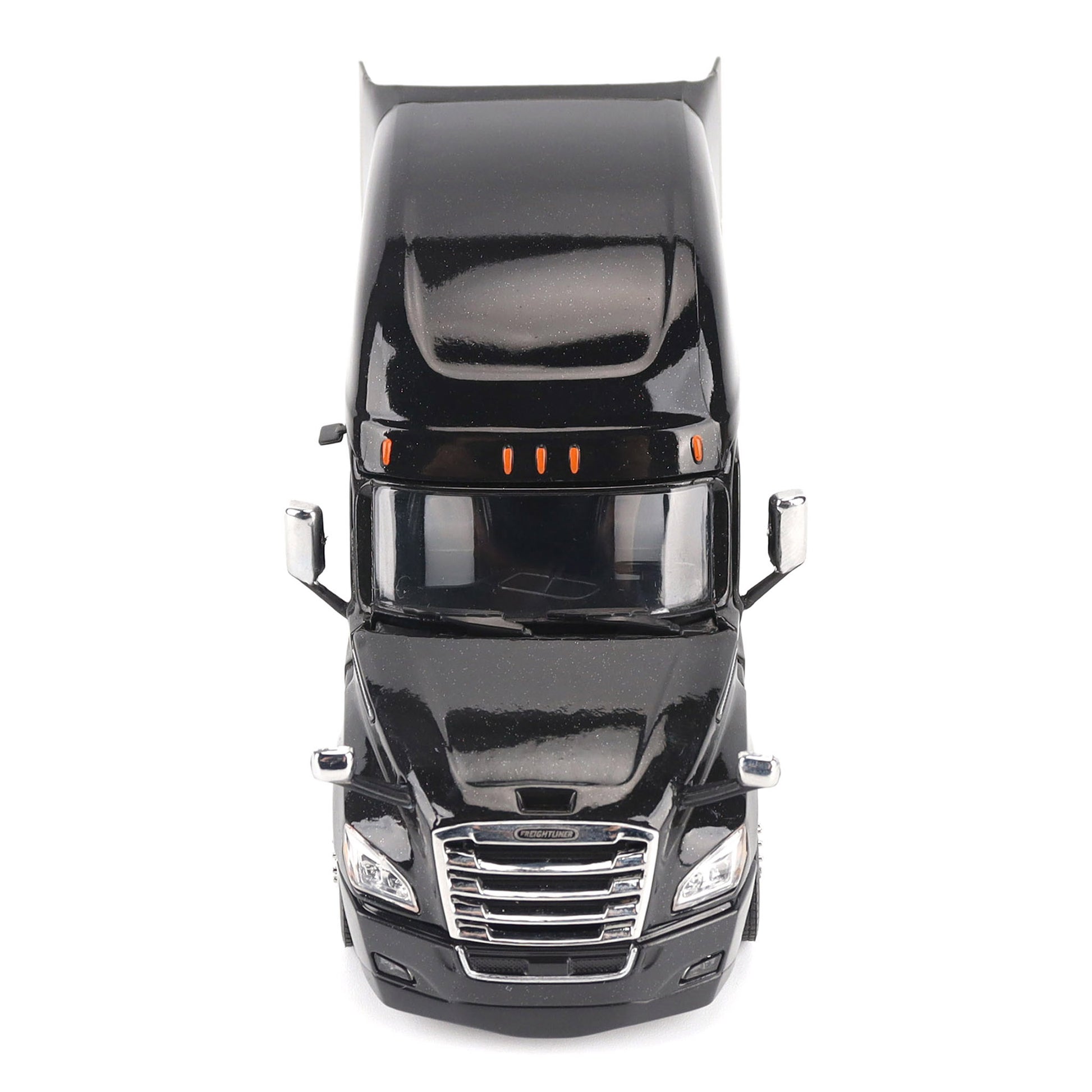 Model of a Black 2018 Freightliner Cascadia Hi-Roof Sleeper Tractor on a White Background