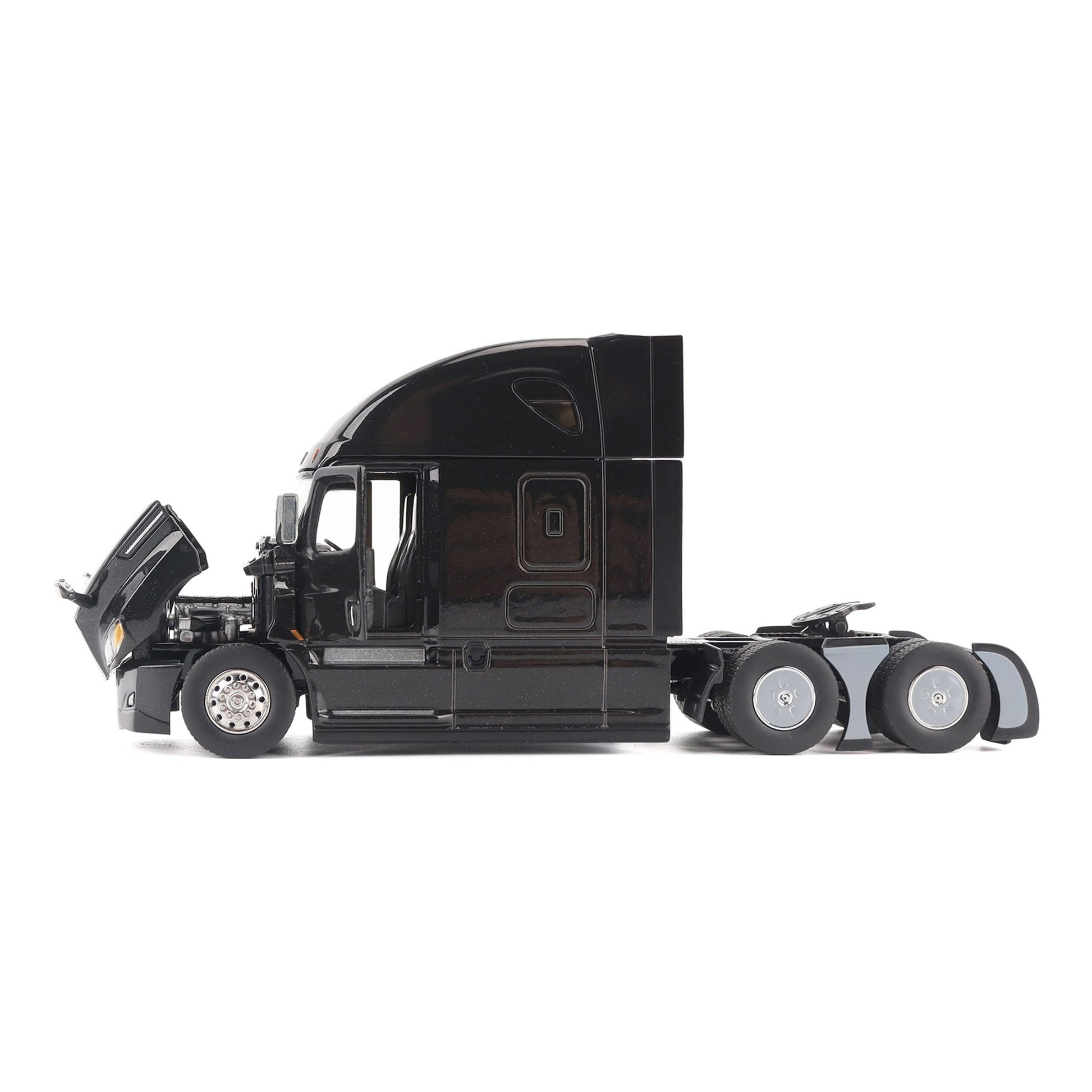 Model of a Black 2018 Freightliner Cascadia Hi-Roof Sleeper Tractor on a White Background