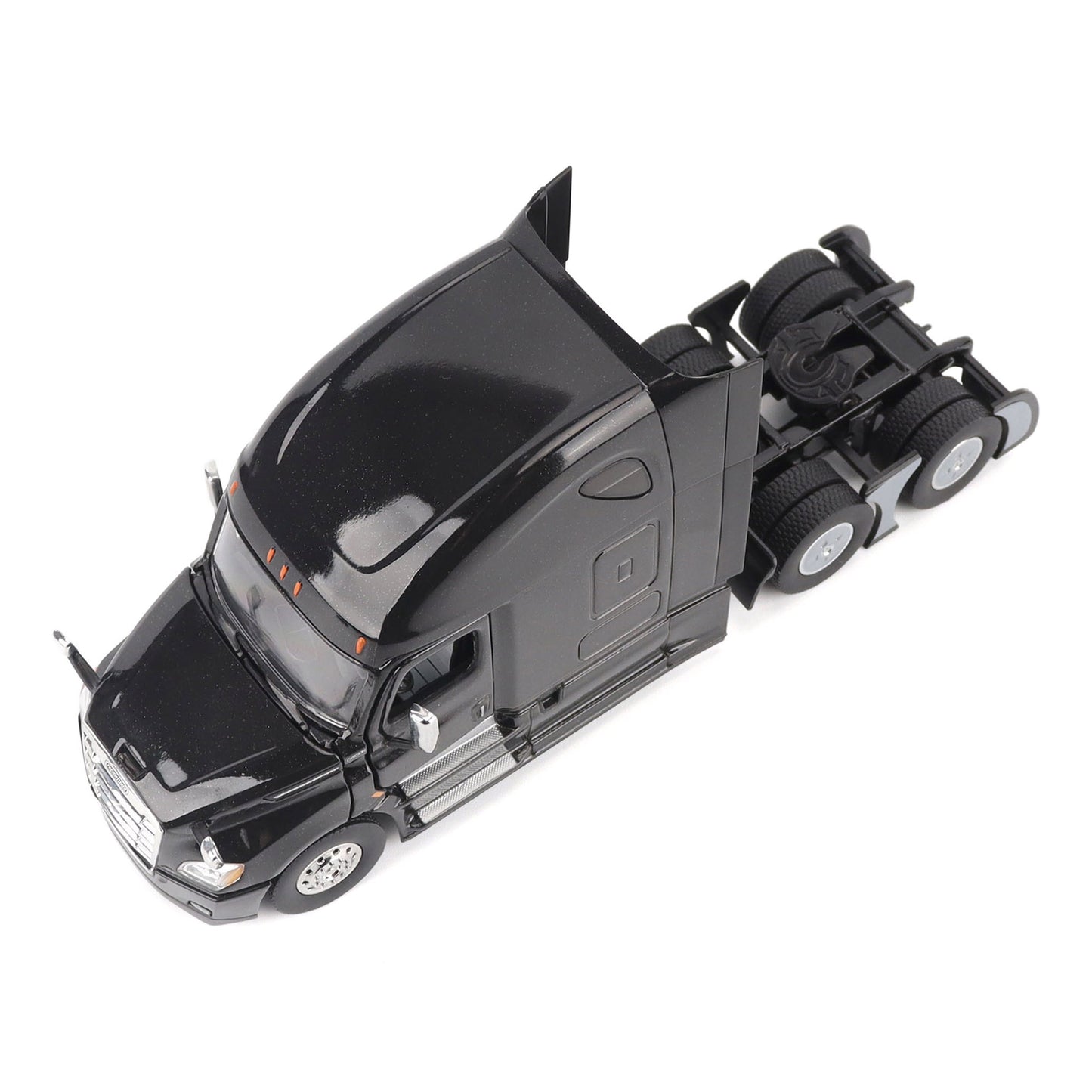 Model of a Black 2018 Freightliner Cascadia Hi-Roof Sleeper Tractor on a White Background