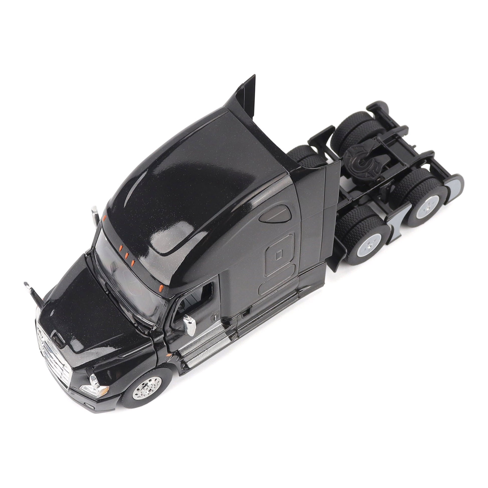 Model of a Black 2018 Freightliner Cascadia Hi-Roof Sleeper Tractor on a White Background