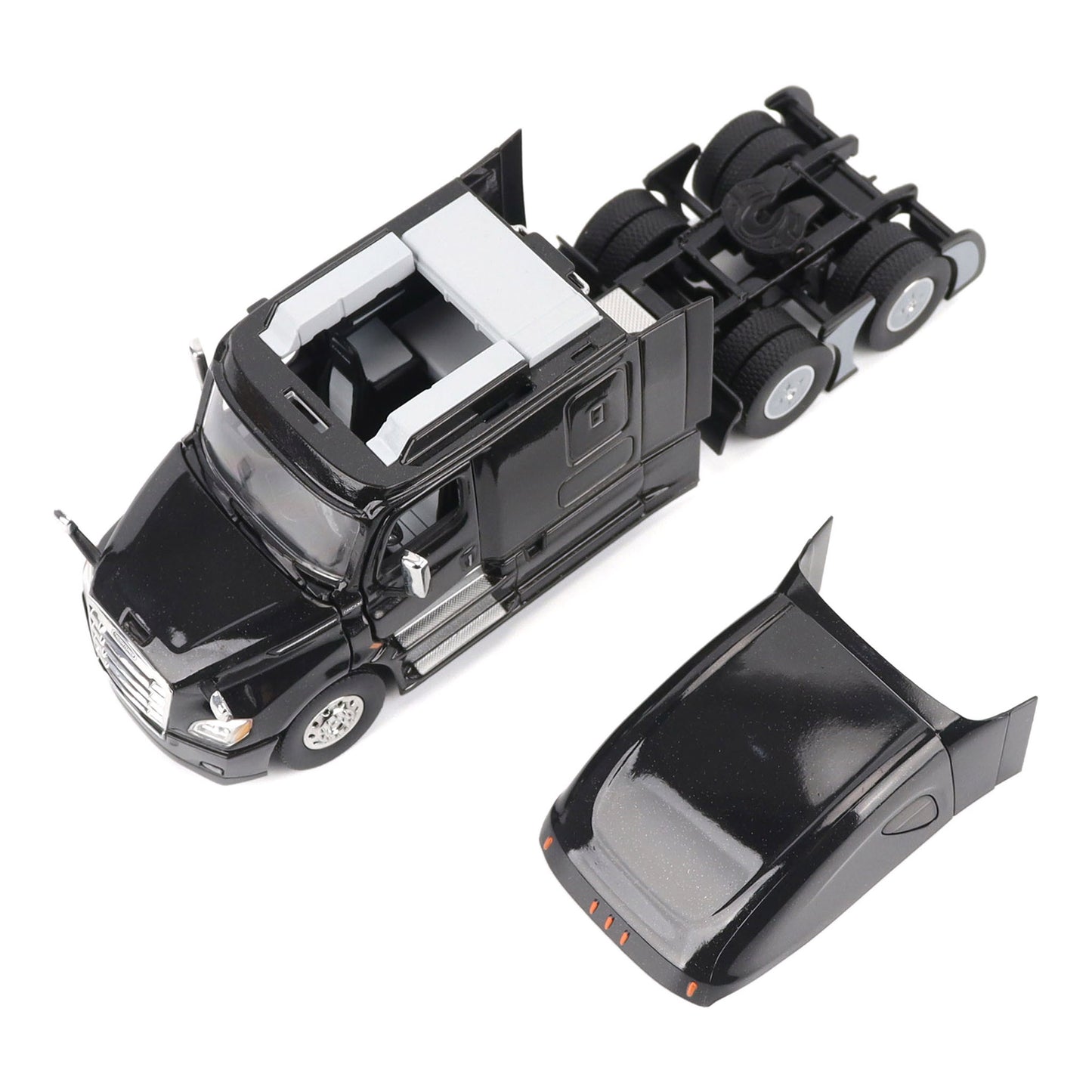 Model of a Black 2018 Freightliner Cascadia Hi-Roof Sleeper Tractor on a White Background