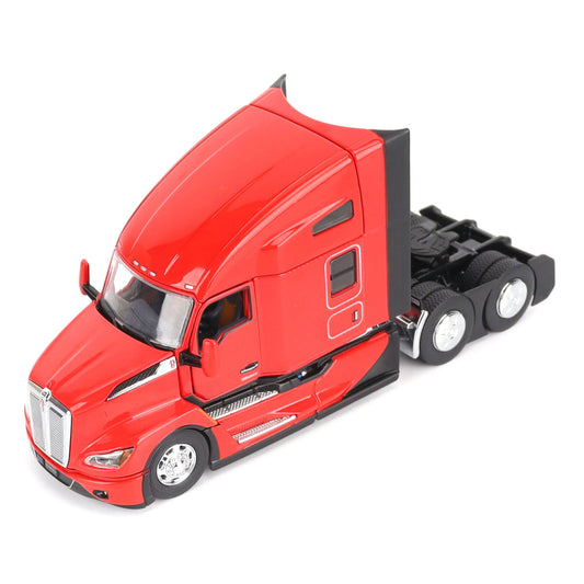 Model of a Red Kenworth T680 Hi-Roof Sleeper Tractor on a White Background