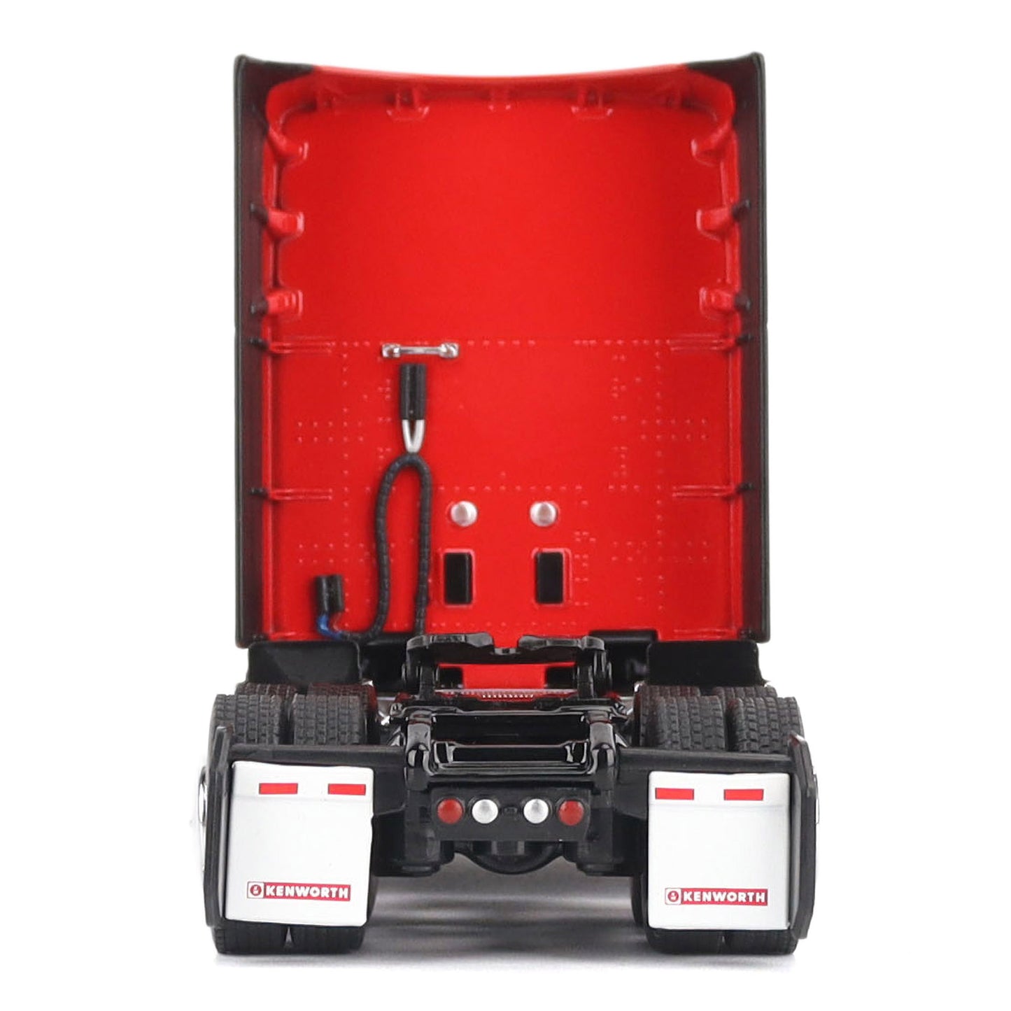 Model of a Red Kenworth T680 Hi-Roof Sleeper Tractor on a White Background
