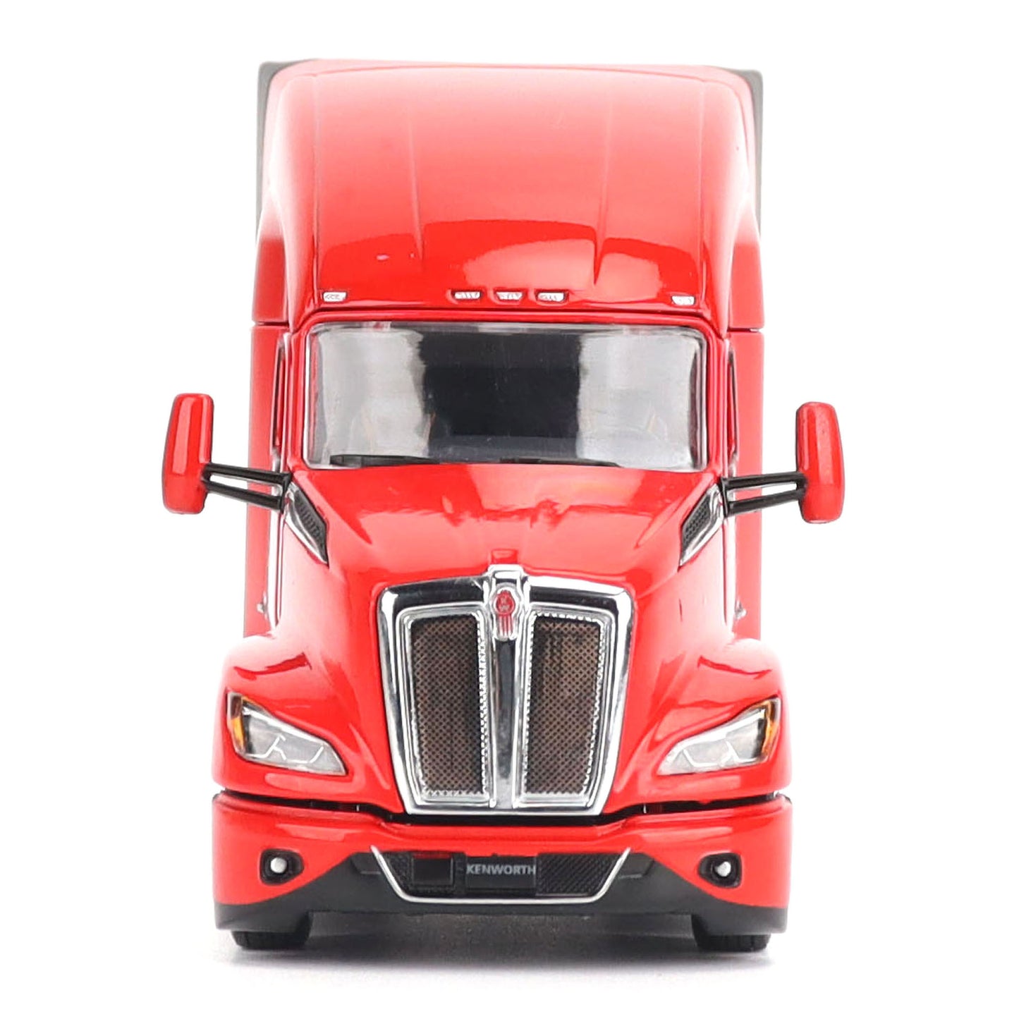Model of a Red Kenworth T680 Hi-Roof Sleeper Tractor on a White Background