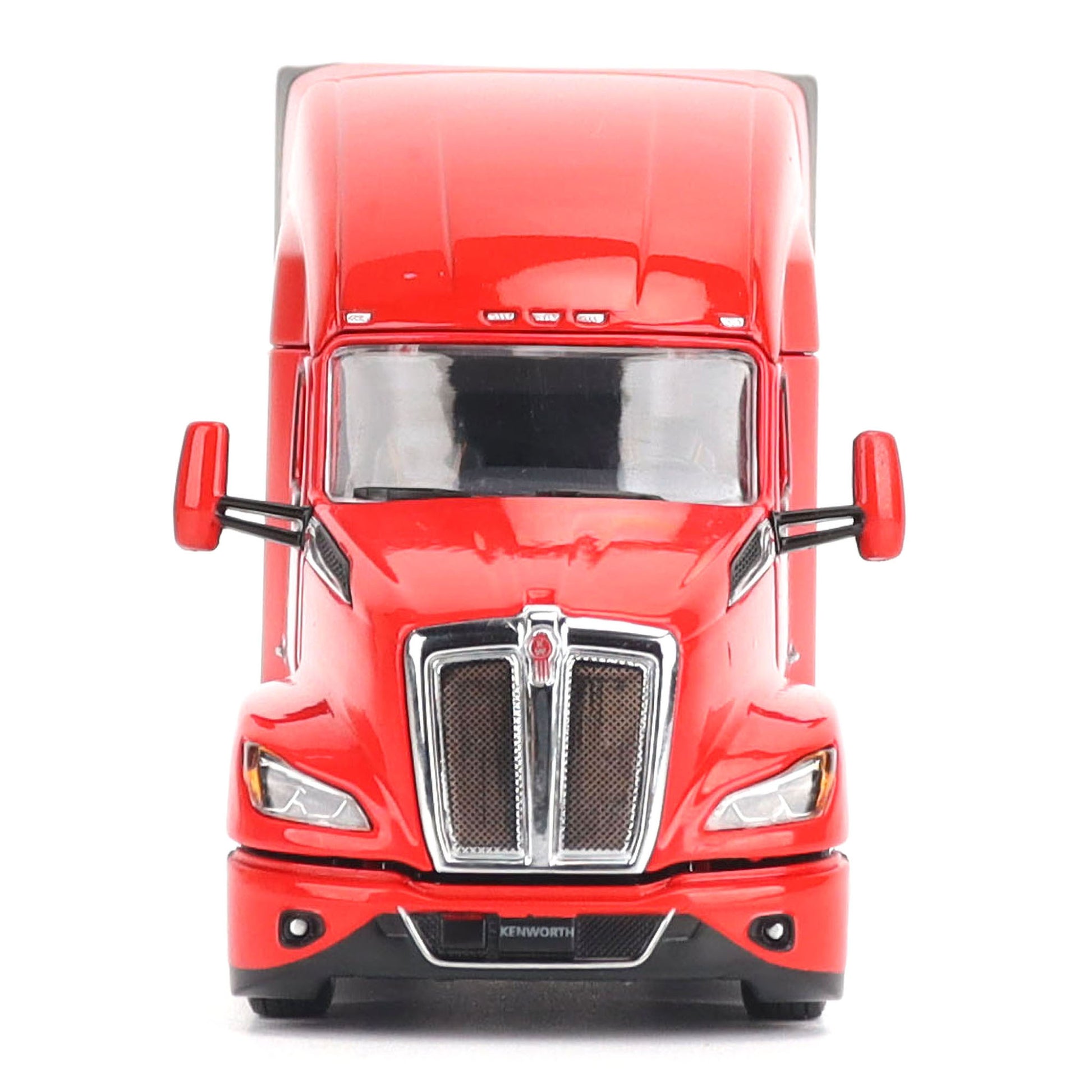 Model of a Red Kenworth T680 Hi-Roof Sleeper Tractor on a White Background