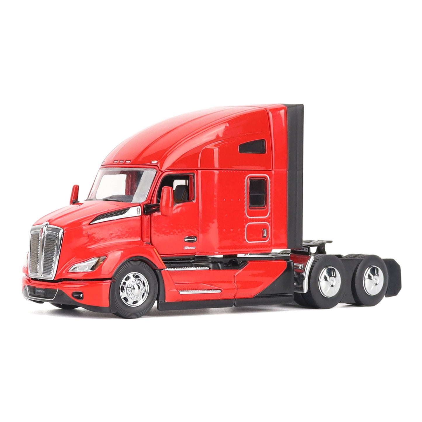 Model of a Red Kenworth T680 Hi-Roof Sleeper Tractor on a White Background