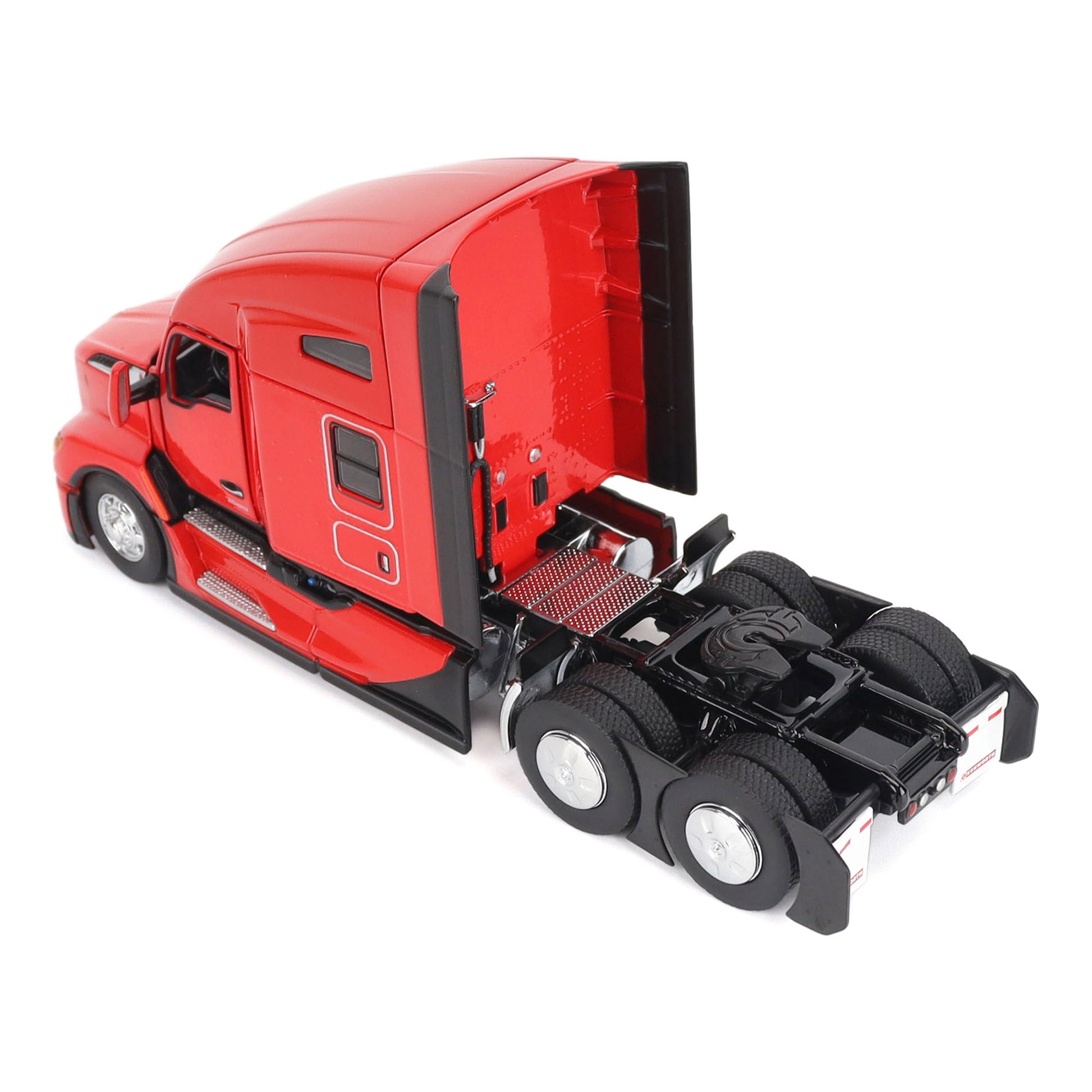 Model of a Red Kenworth T680 Hi-Roof Sleeper Tractor on a White Background