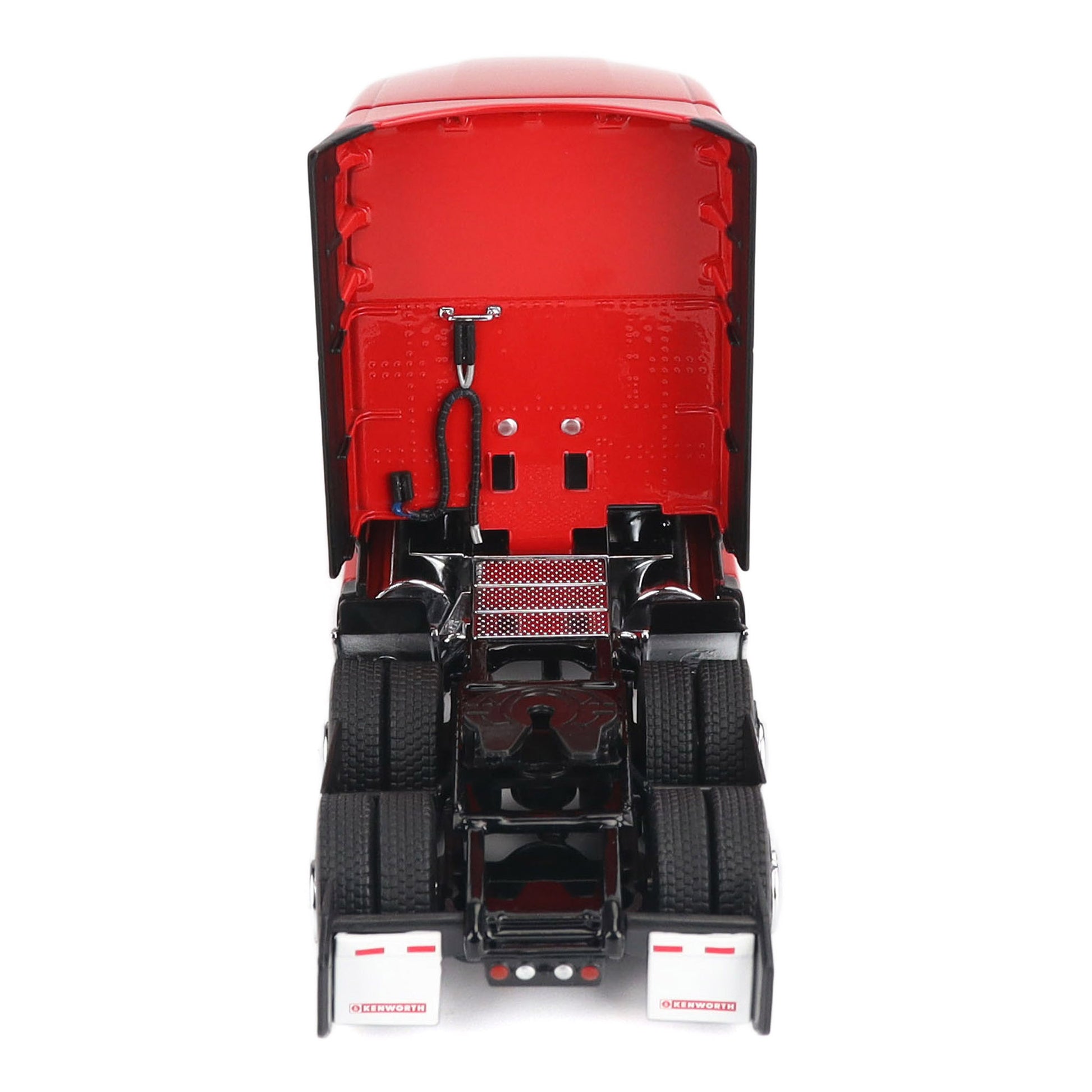 Model of a Red Kenworth T680 Hi-Roof Sleeper Tractor on a White Background