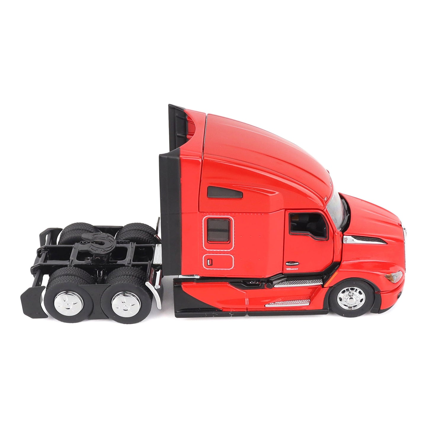 Model of a Red Kenworth T680 Hi-Roof Sleeper Tractor on a White Background