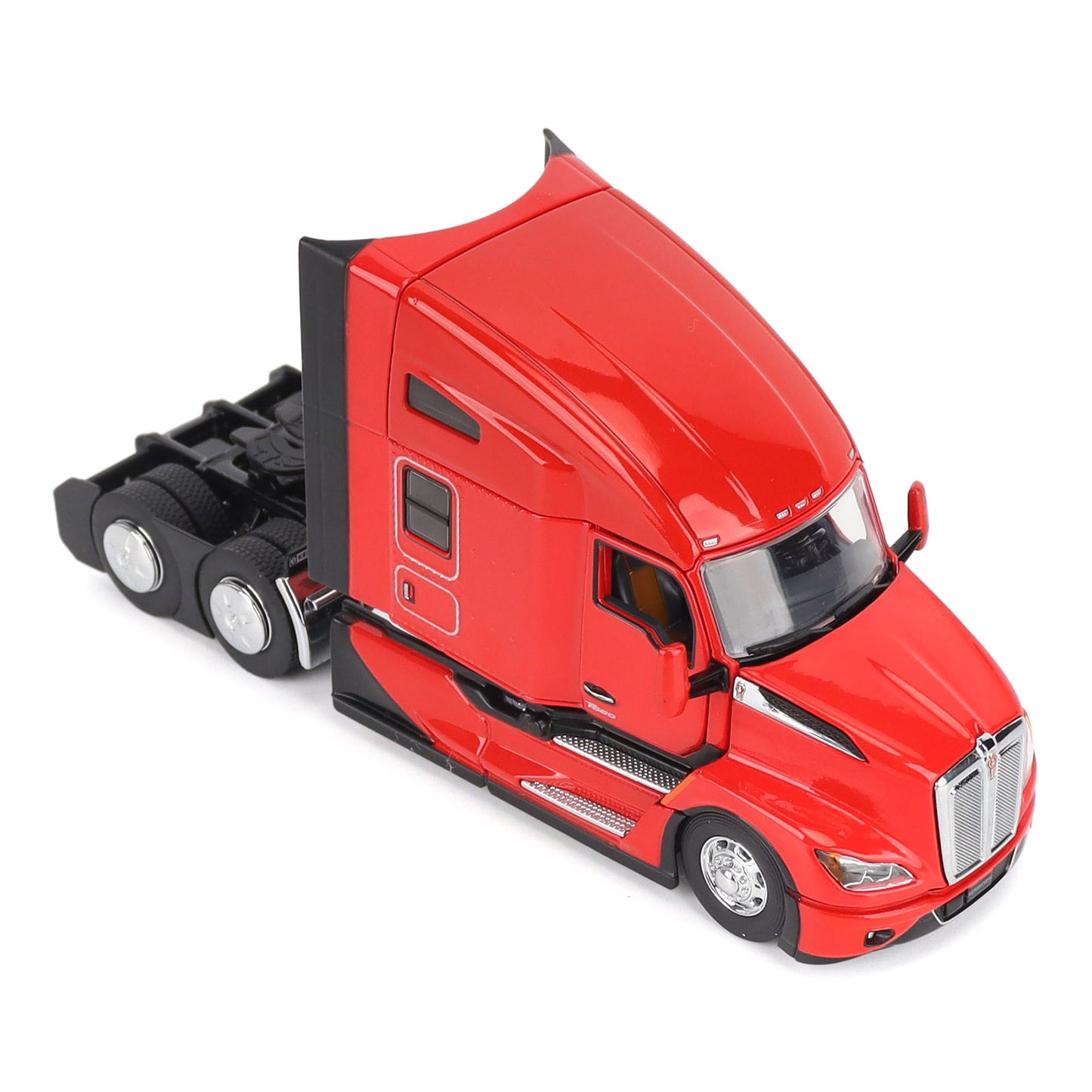 Model of a Red Kenworth T680 Hi-Roof Sleeper Tractor on a White Background