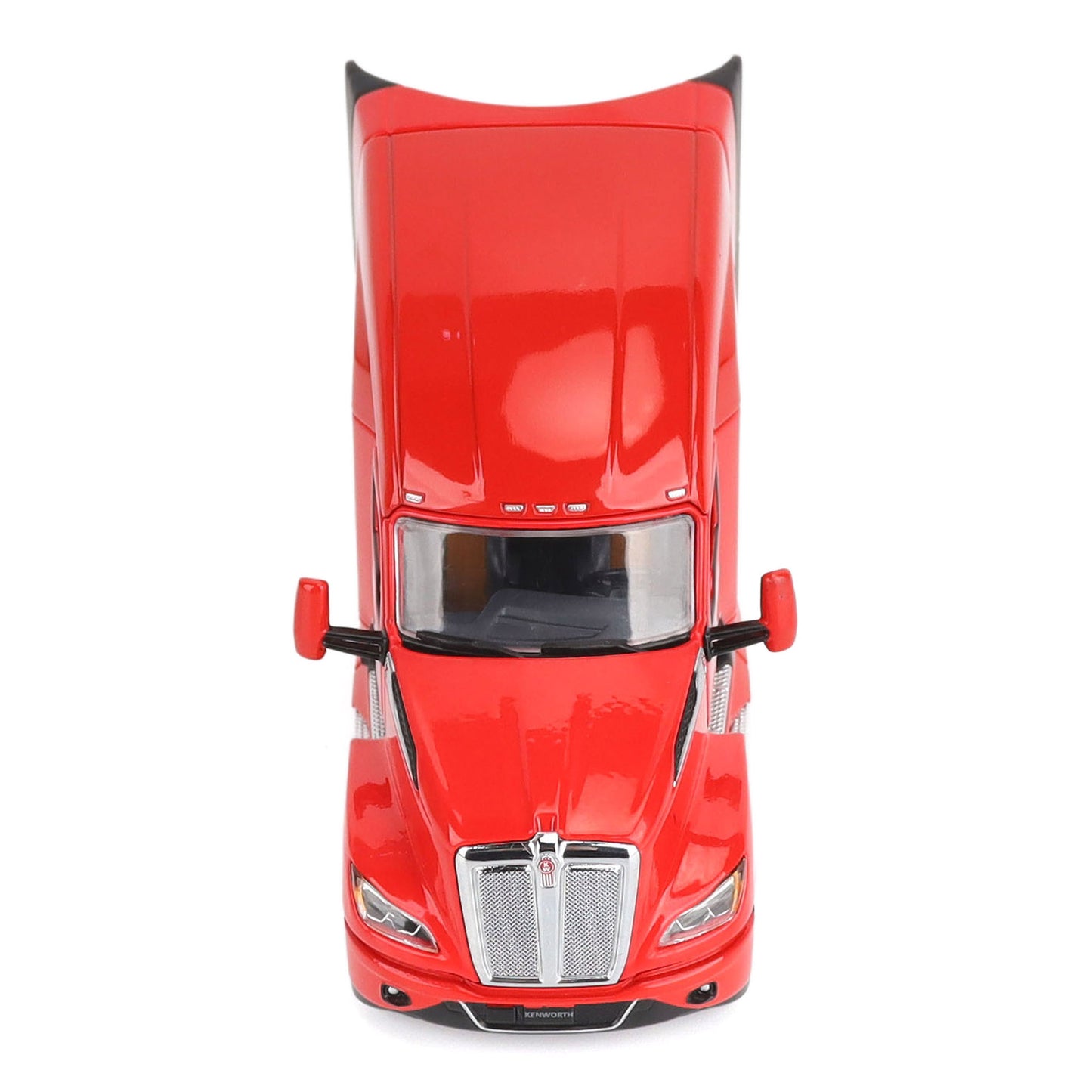 Model of a Red Kenworth T680 Hi-Roof Sleeper Tractor on a White Background
