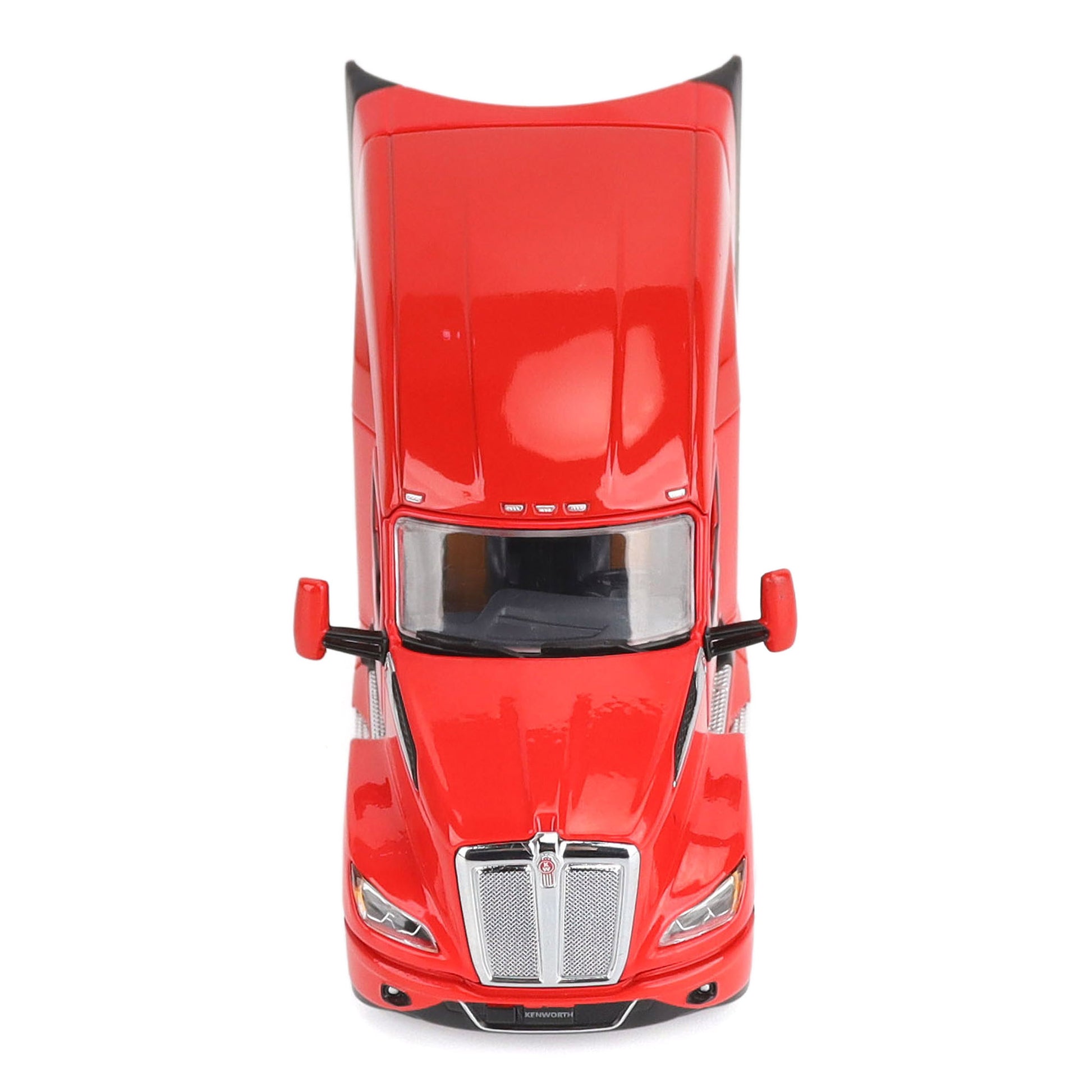 Model of a Red Kenworth T680 Hi-Roof Sleeper Tractor on a White Background