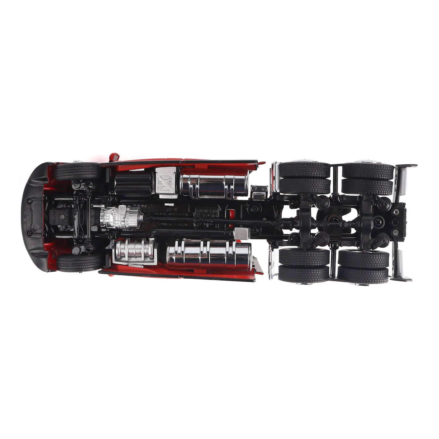 Model of a Red Kenworth T680 Hi-Roof Sleeper Tractor on a White Background