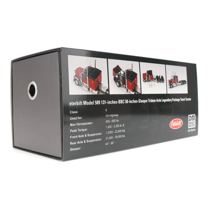 Colorful packaging for a peterbilt Model 589 on a Clean White Background