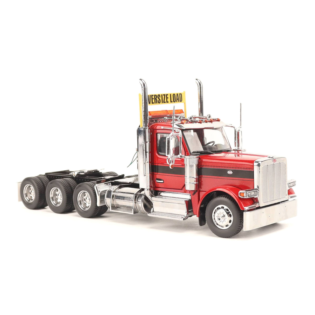 1:32nd Scale Diecast Model of a Peterbilt Model 589 Day Cab Tractor with Tri-Axle Configuration Photographed on a Clean White Background