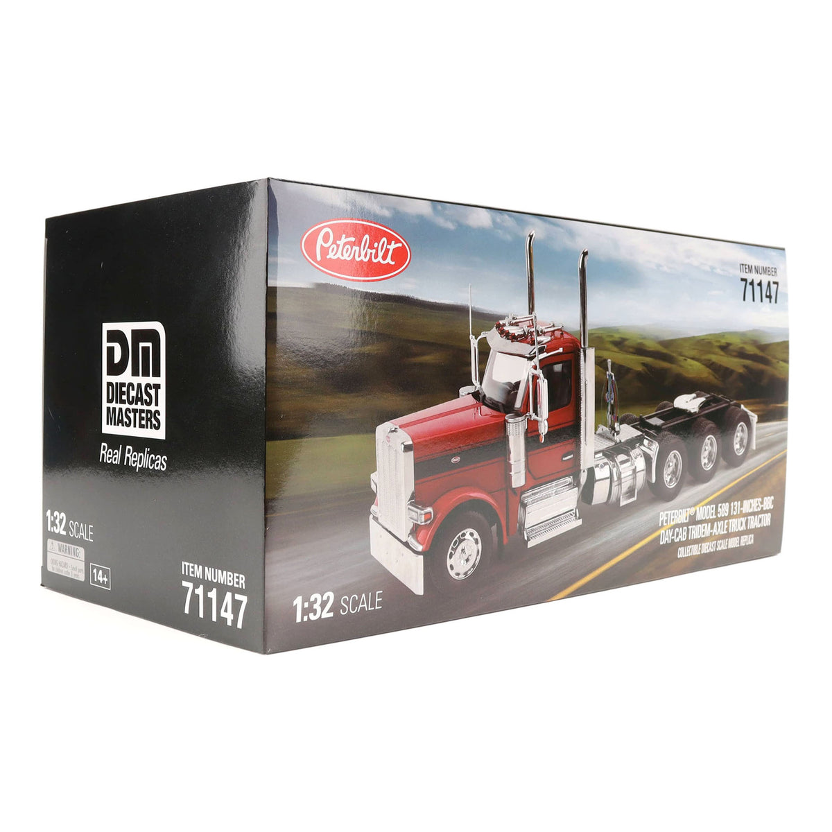 Colorful packaging for a peterbilt Model 589 on a Clean White Background