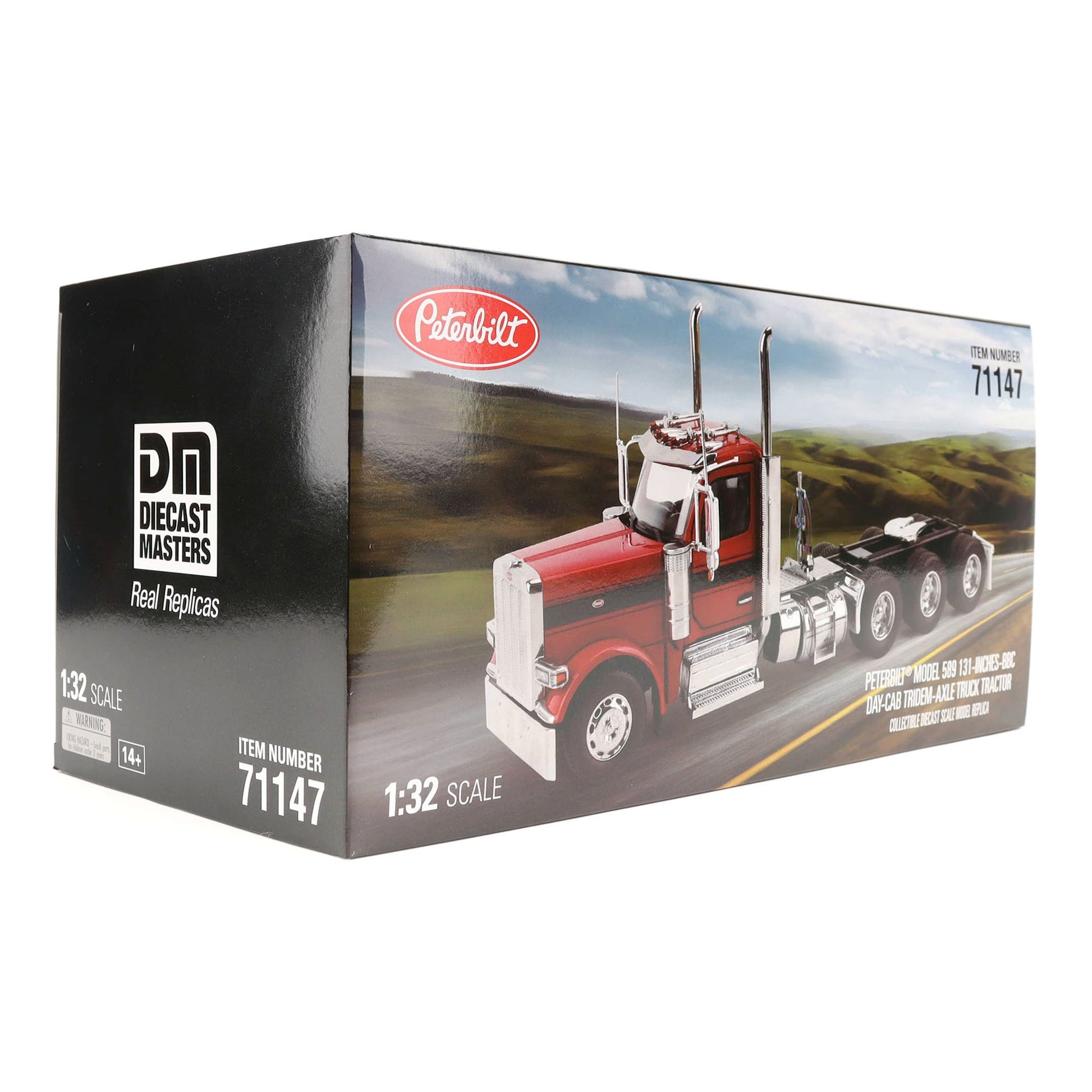 Colorful packaging for a peterbilt Model 589 on a Clean White Background