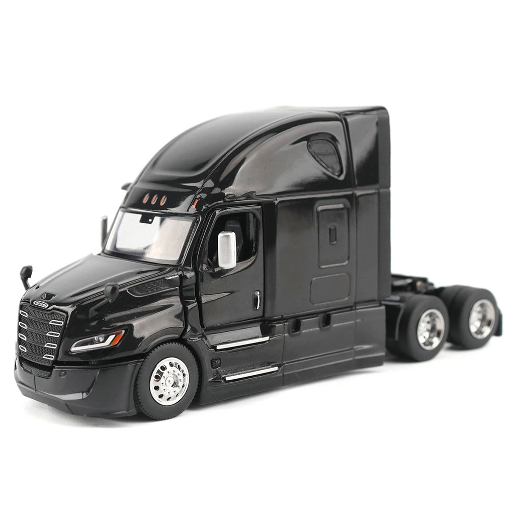 Black semi-truck model on a white background