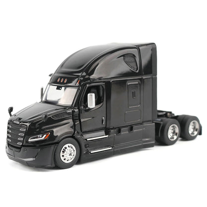 Black semi-truck model on a white background