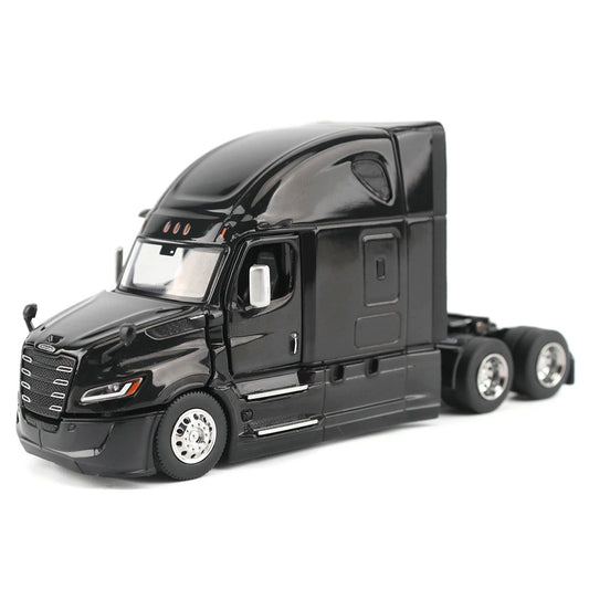 Black semi-truck model on a white background