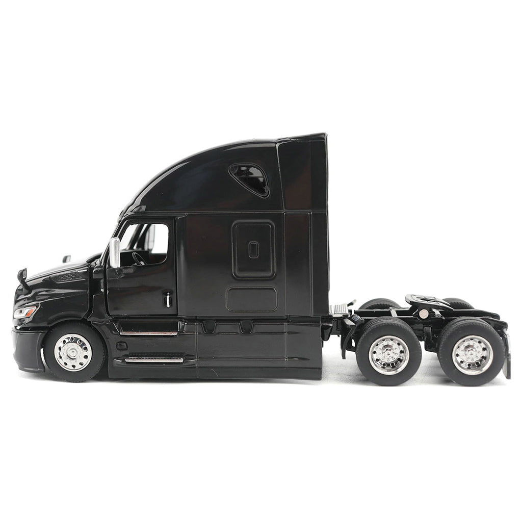 Black semi-truck on a white background