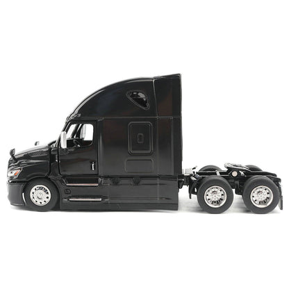 Black semi-truck on a white background
