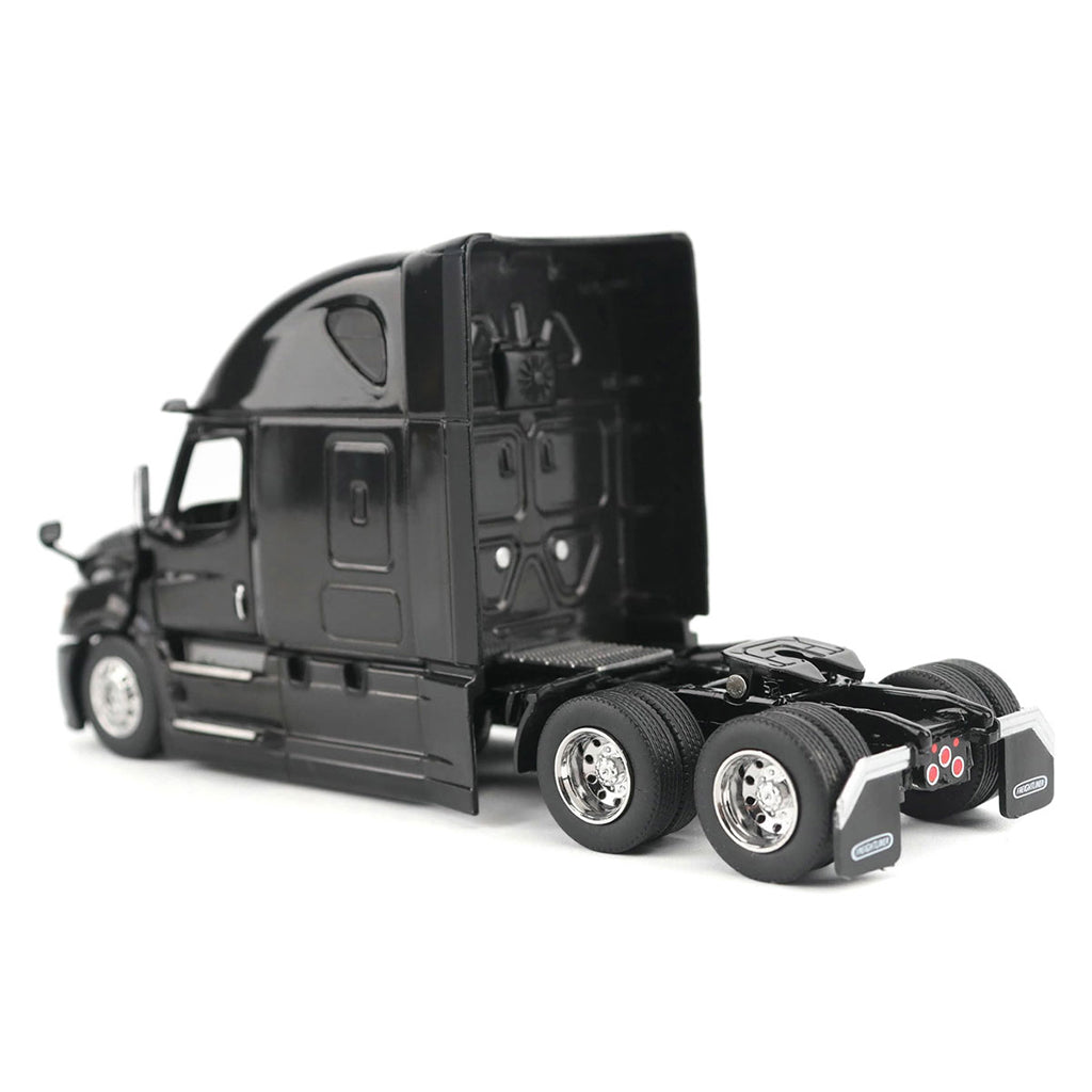 Black model of a semi-truck on a white background