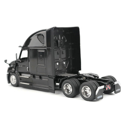 Black model of a semi-truck on a white background