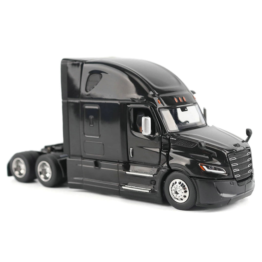 Black semi-truck model on a white background