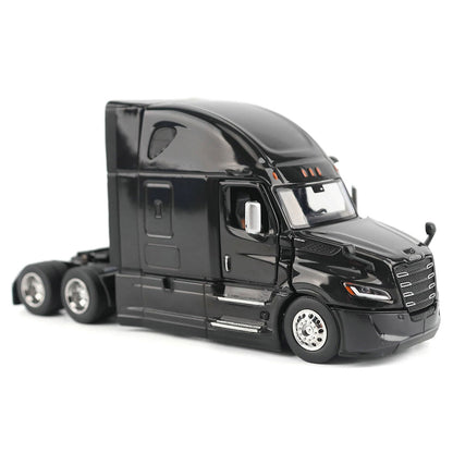 Black semi-truck model on a white background
