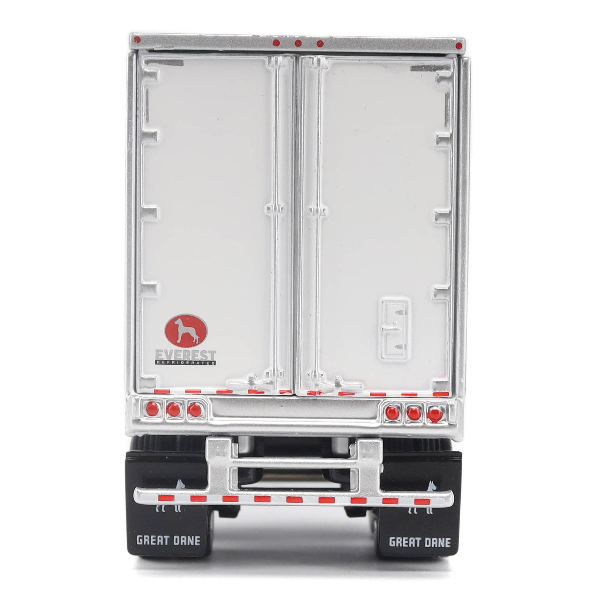 A white Great Dane Everest refrigerated semi-trailer model or shown in side profile on a clean white background.