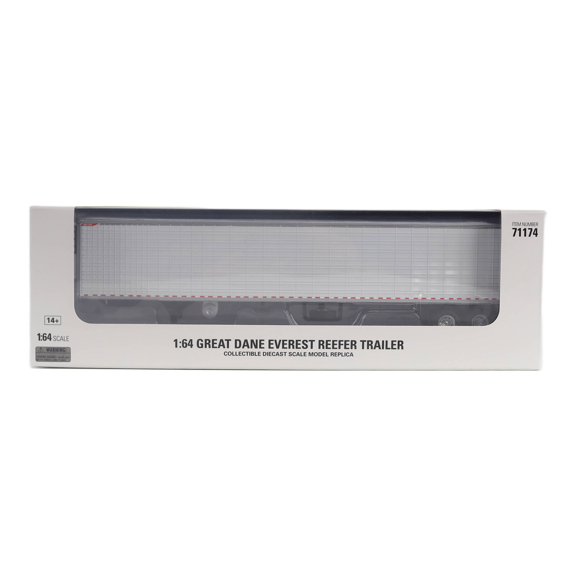 Boxed model of a Great Dane Everest Reefer Trailer on a white background