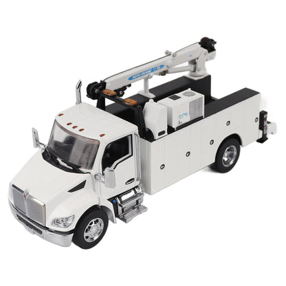 Model of a white Kenworth T380 Auto-Crane Titan85-Body HC14-Crane Work Truck with Miller EnPak A60 Air Compressor on a white background