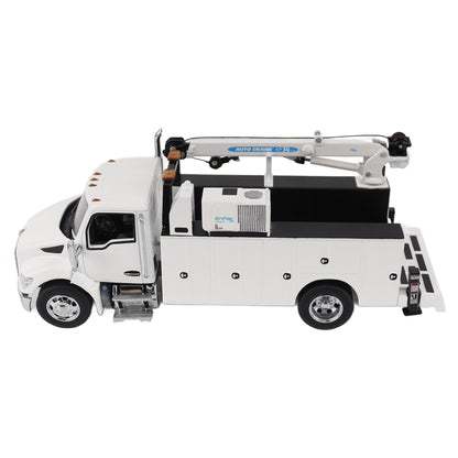 Model of a white Kenworth T380 Auto-Crane Titan85-Body HC14-Crane Work Truck with Miller EnPak A60 Air Compressor on a white background