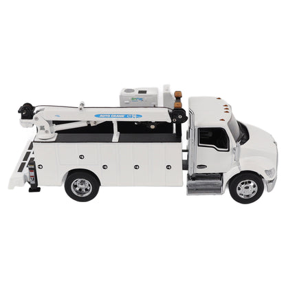 Model of a white Kenworth T380 Auto-Crane Titan85-Body HC14-Crane Work Truck with Miller EnPak A60 Air Compressor on a white background