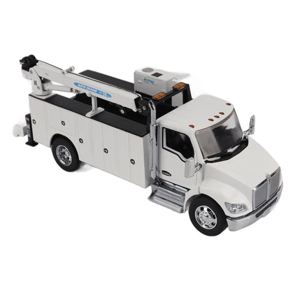 Model of a white Kenworth T380 Auto-Crane Titan85-Body HC14-Crane Work Truck with Miller EnPak A60 Air Compressor on a white background